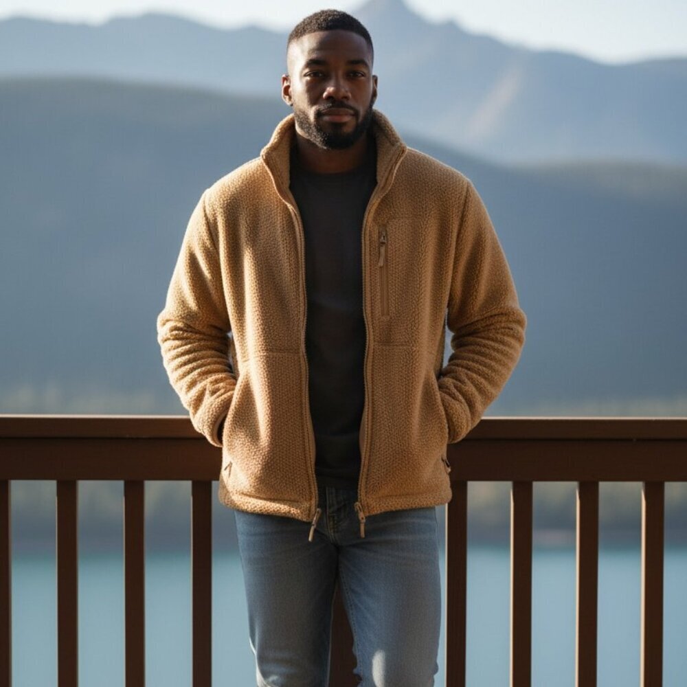 Men's Fleece Jacket Full-Zip Stand Collar Winter Warm Casual Work Outwear 2XL